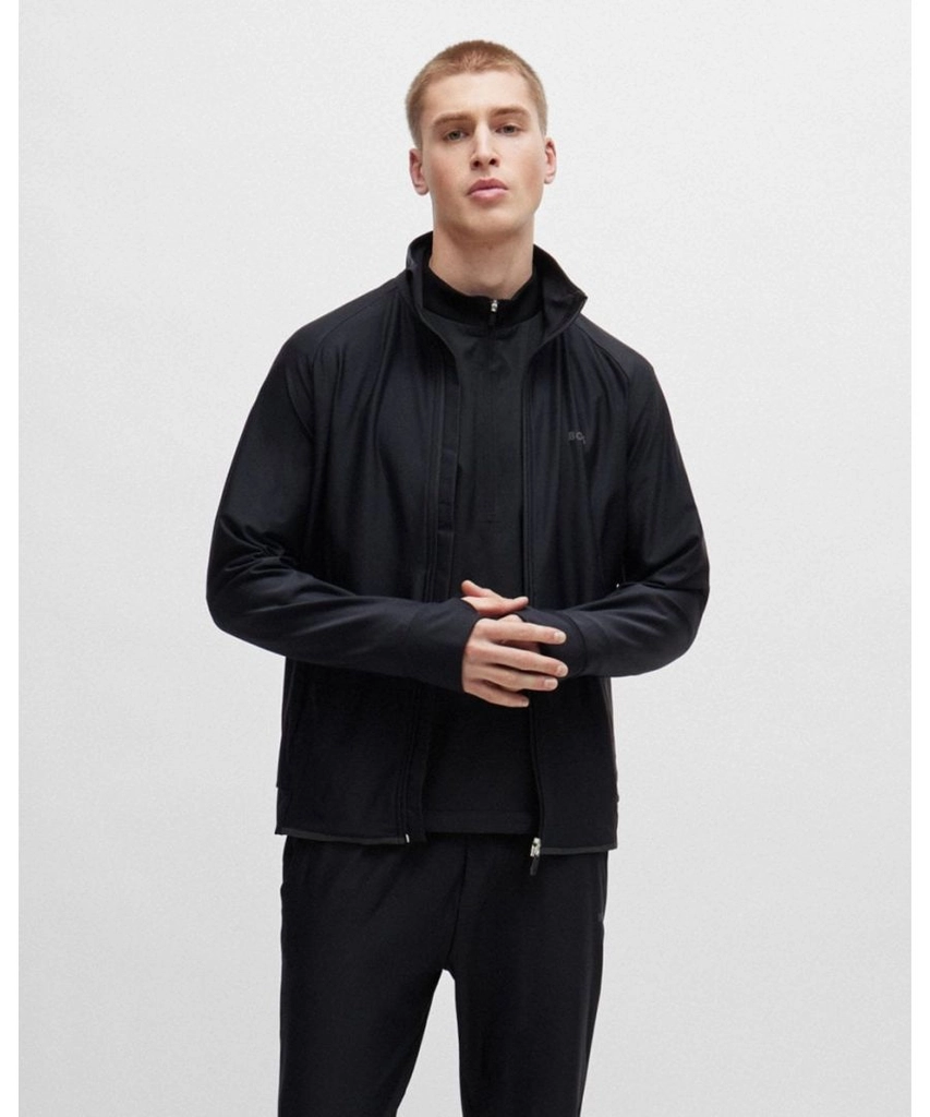 Hugo Boss Sicon Active Mens Zip-Up Sweatshirt with Decorative Reflective Logo - Black - Size Large